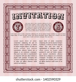 Red Invitation. Retro design. Printer friendly. Detailed. 