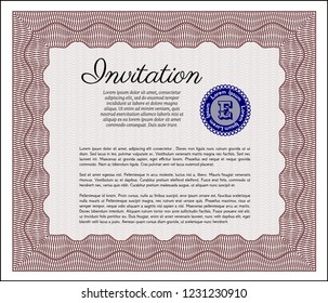 Red Invitation. Retro design. Vector illustration. With linear background. 