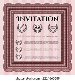 Red Invitation. Sophisticated design. With complex linear background. Vector illustration. 