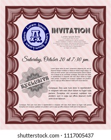 Red Invitation. Sophisticated design. Customizable, Easy to edit and change colors. With guilloche pattern. 