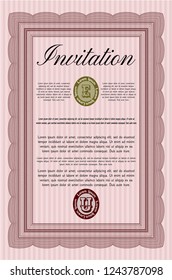 Red Invitation. Sophisticated design. With linear background. Vector illustration. 