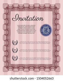 Red Invitation. Superior design. With guilloche pattern and background. Detailed. 