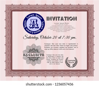 Red Invitation template. Artistry design. With background. Vector illustration. 