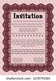 Red Invitation template. Artistry design. Easy to print. Detailed. 