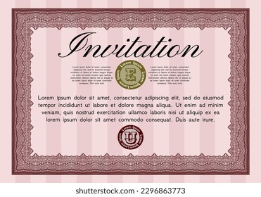 Red Invitation template. Artistry design. Easy to print.  