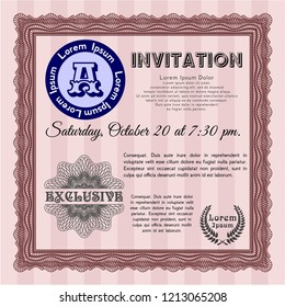 Red Invitation template. With background. Customizable, Easy to edit and change colors. Cordial design. 
