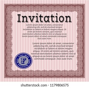 Red Invitation template. With background. Detailed. Money Pattern design. 
