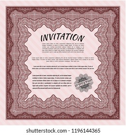 Red Invitation template. With background. Detailed. Money style design. 