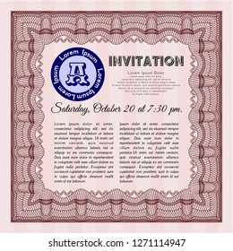 Red Invitation template. With background. Detailed. Money Pattern. 
