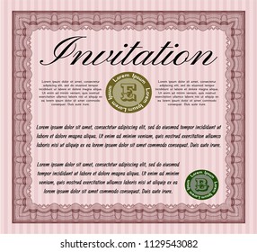 Red Invitation template. With background. Money style design. Vector illustration. 