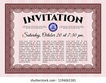 Red Invitation template. With background. Money Pattern design. Vector illustration. 