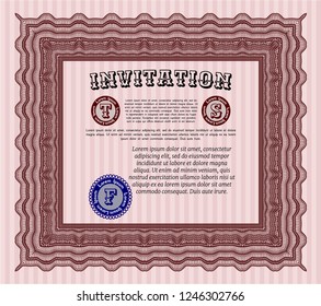 Red Invitation template. Complex background. Money Pattern design. Detailed. 