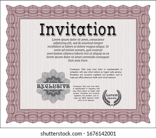 Red Invitation template. With complex background. Detailed. Nice design. 