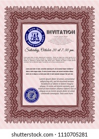  Red Invitation template. With complex linear background. Cordial design. Vector illustration. 