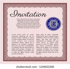 Red Invitation template. With complex linear background. Lovely design. Vector illustration. 