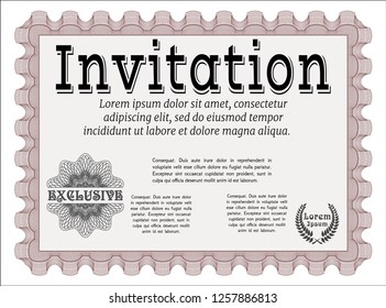 Red Invitation template. With complex linear background. Detailed. Nice design. 