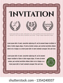 Red Invitation template. With complex linear background. Vector illustration. Excellent design. 