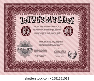 Red Invitation template. With complex linear background. Excellent design. Vector illustration. 