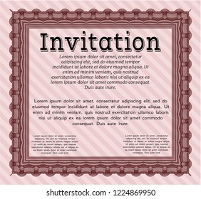 Red Invitation template. Cordial design. With guilloche pattern. Detailed. 