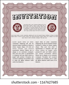 Red Invitation template. Customizable, Easy to edit and change colors. With guilloche pattern. Cordial design. 
