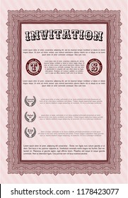 Red Invitation template. Customizable, Easy to edit and change colors. Complex background. Money style design. 