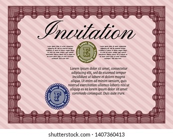 Red Invitation template. Customizable, Easy to edit and change colors. With great quality guilloche pattern. Retro design. 