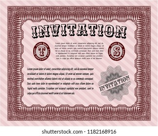 Red Invitation template. Detailed. With complex background. Cordial design. 