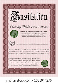 Red Invitation template. Detailed. Easy to print. Modern design. 