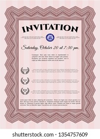 Red Invitation template. Detailed. With great quality guilloche pattern. Money design. 
