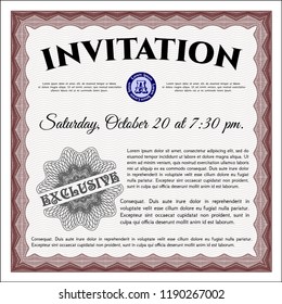 Red Invitation template. Detailed. With linear background. Cordial design. 