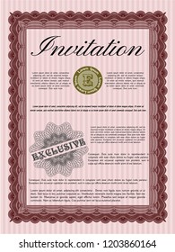 Red Invitation template. Detailed. With linear background. Modern design. 