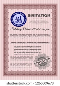 Red Invitation template. Detailed. With linear background. Modern design. 