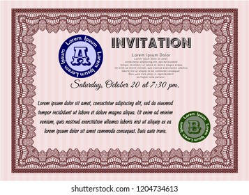 Red Invitation template. Easy to print. Customizable, Easy to edit and change colors. Money Pattern design. 