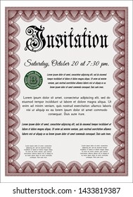 Red Invitation template. Easy to print. Modern design. Vector illustration. 
