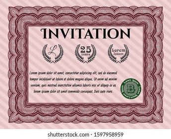 Red Invitation template. Easy to print. Money Pattern design. Vector illustration. 