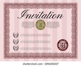  Red Invitation template. Elegant design. With complex background. Detailed. 