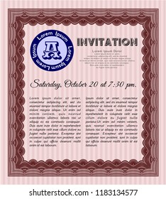Red Invitation template. Elegant design. With guilloche pattern and background. Customizable, Easy to edit and change colors. 