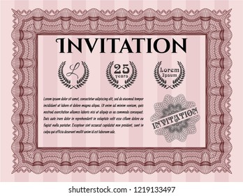 Red Invitation template. Elegant design. With complex linear background. Detailed. 