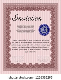 Red Invitation template. Elegant design. Detailed. With linear background. 