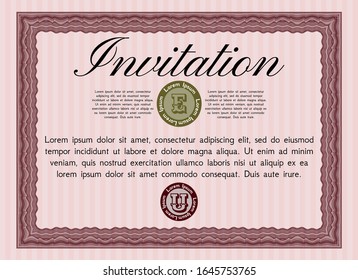 Red Invitation template. Elegant design. Detailed. With background. 