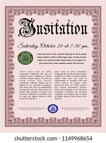 Red Invitation template. Excellent design. With guilloche pattern and background. Detailed. 