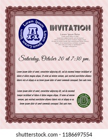 Red Invitation template. Excellent design. Vector illustration. With linear background. 