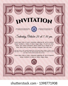 Red Invitation template. Excellent design. With linear background. Detailed. 