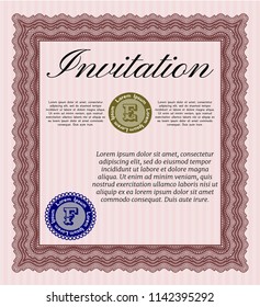 Red Invitation template. Good design. With complex linear background. Vector illustration. 