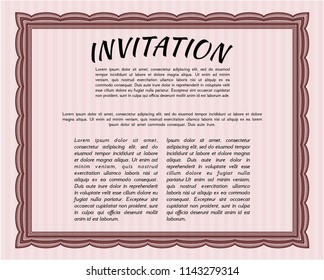 Red Invitation template. Good design. With guilloche pattern. Detailed. 