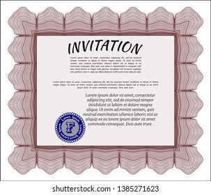 Red Invitation template. Good design. With linear background. Detailed. 