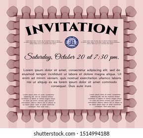 Red Invitation template. Good design. With complex linear background. Detailed. 