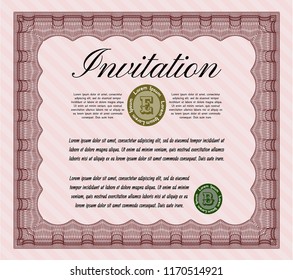 Red Invitation template. With great quality guilloche pattern. Detailed. Modern design. 