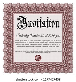 Red Invitation template. With great quality guilloche pattern. Good design. Customizable, Easy to edit and change colors. 