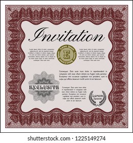 Red Invitation template. With great quality guilloche pattern. Modern design. Vector illustration. 